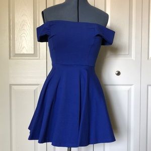 Windsor Royal Blue Off-the-shoulder Skater Dress